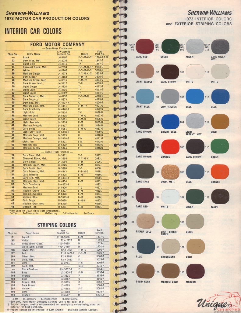 1973 Ford Paint Charts Williams 22